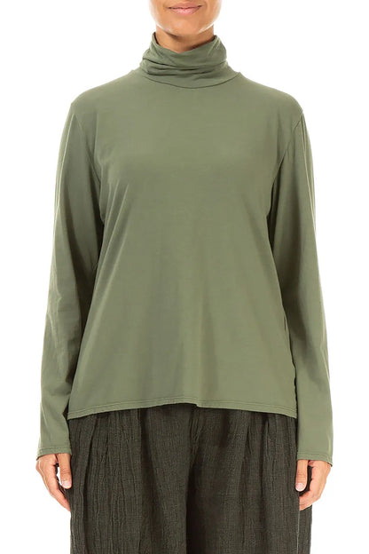 Turtleneck Forest Mist Cotton Blouse 1