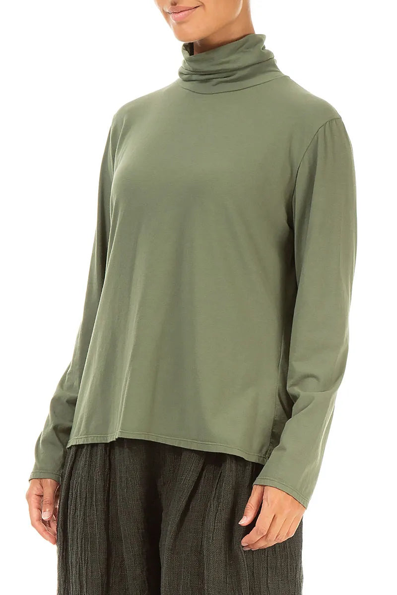 Turtleneck Forest Mist Cotton Blouse 3