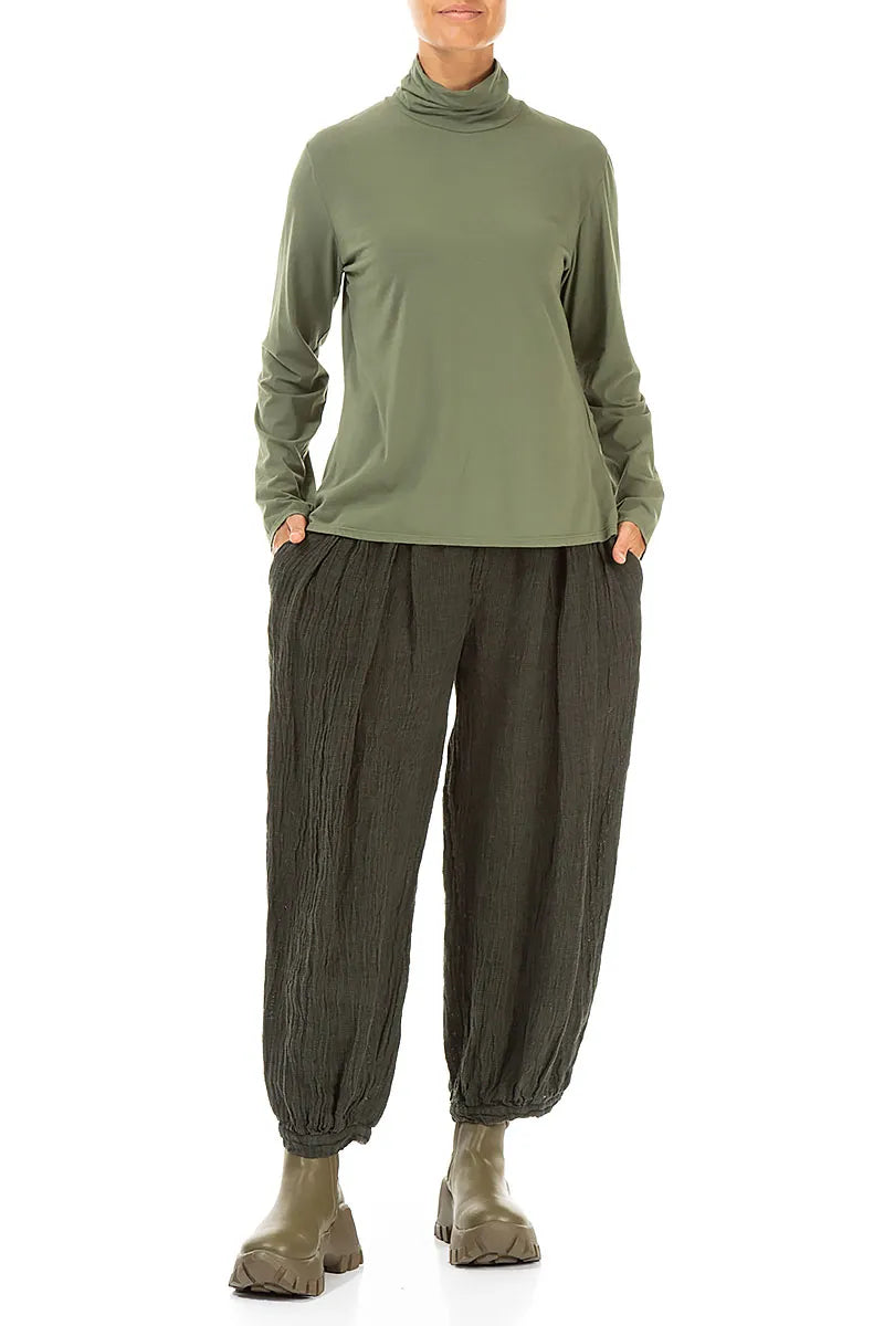 Turtleneck Forest Mist Cotton Blouse 4