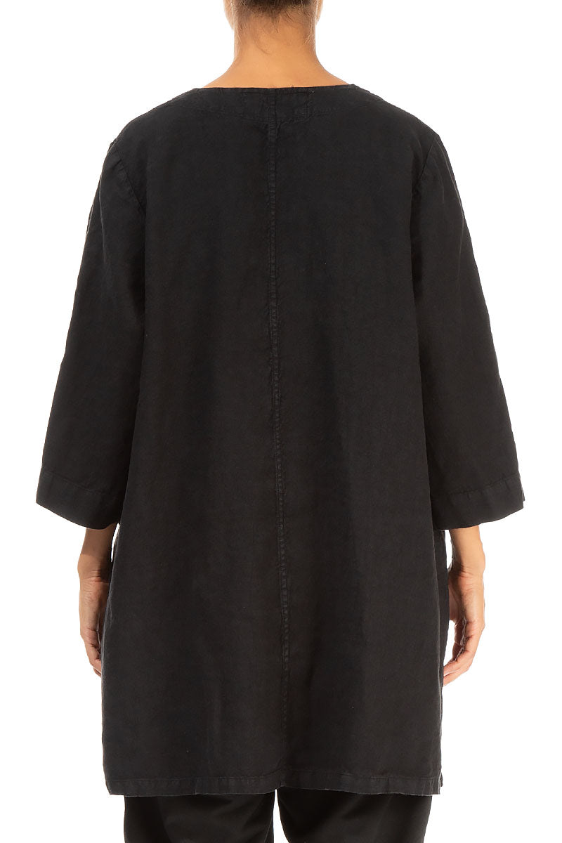 Twin Pockets Black Linen Tunic