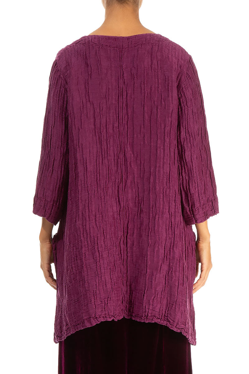 Twin Pockets Crinkled Magenta Silk Linen Tunic