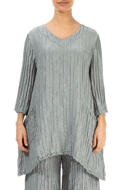 Twin Pockets Crinkled Sage Silk Linen Tunic 1