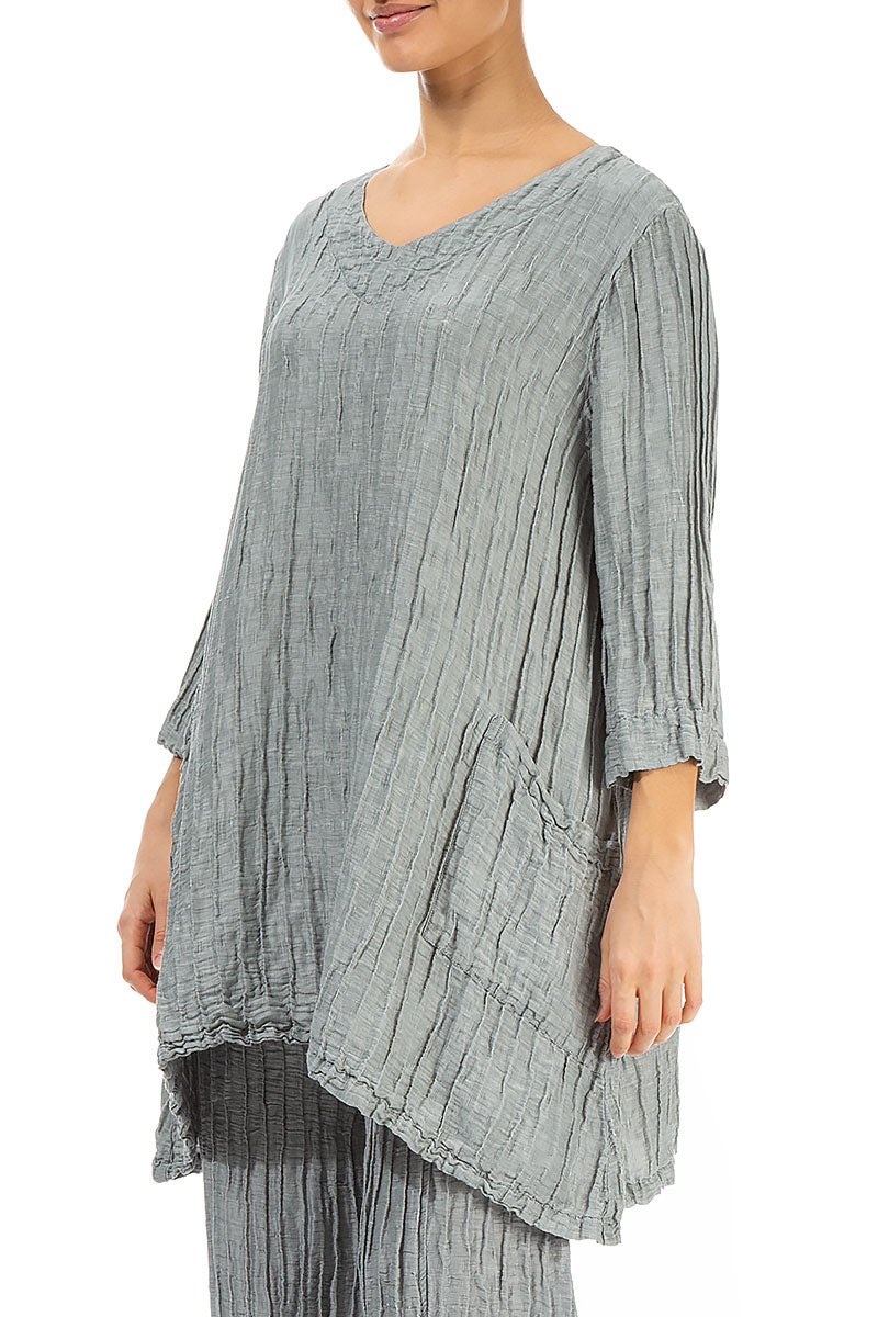 Twin Pockets Crinkled Sage Silk Linen Tunic 3