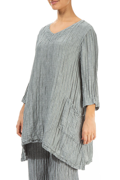Twin Pockets Crinkled Sage Silk Linen Tunic 3