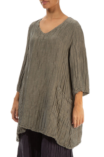 Twin Pockets Crinkled Silver Sage Silk Linen Tunic