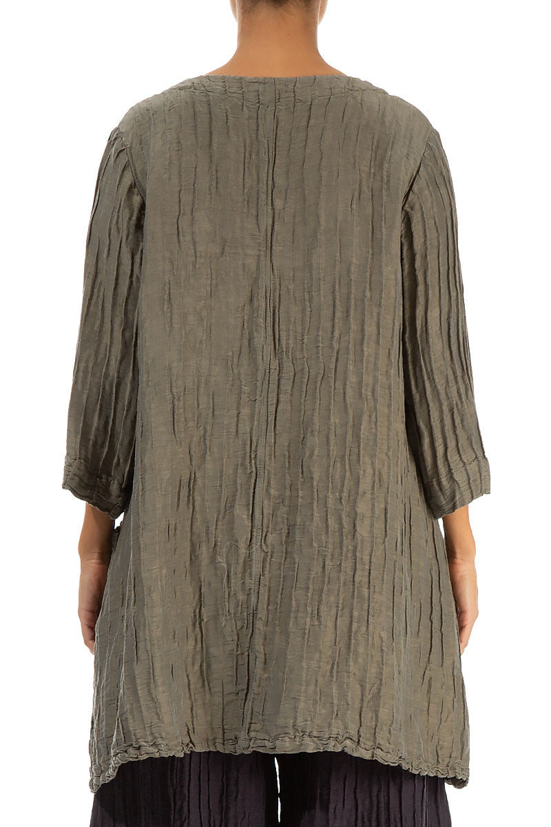 Twin Pockets Crinkled Silver Sage Silk Linen Tunic