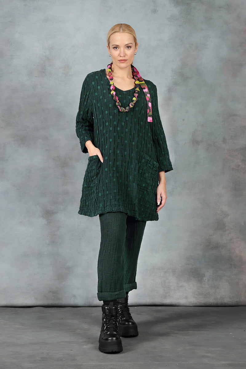 Twin Pockets Emerald Textured Linen Tunic