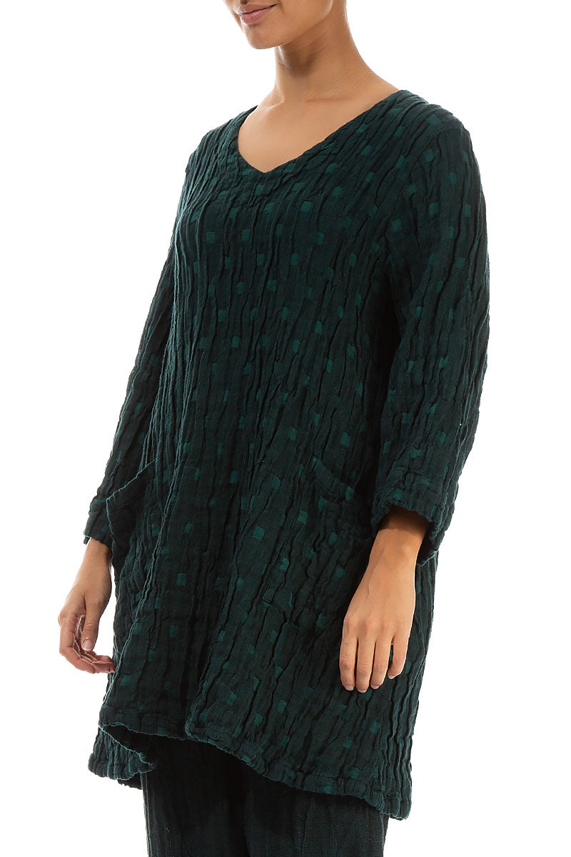 Two Pockets Emerald Textured Linen Tunic 3