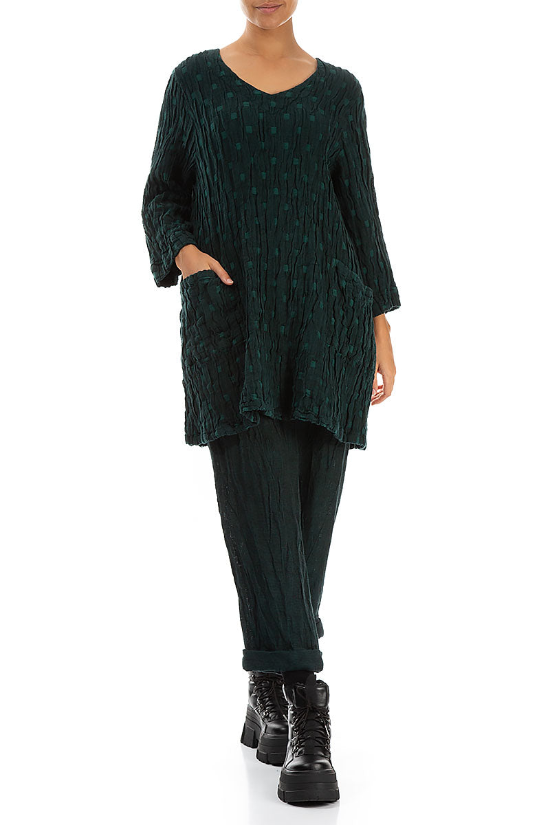 Two Pockets Emerald Textured Linen Tunic 4