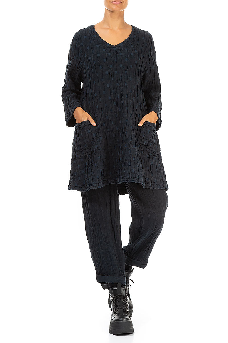 Twin Pockets Midnight Blue Textured Linen Tunic