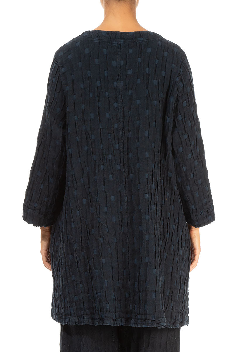 Twin Pockets Midnight Blue Textured Linen Tunic