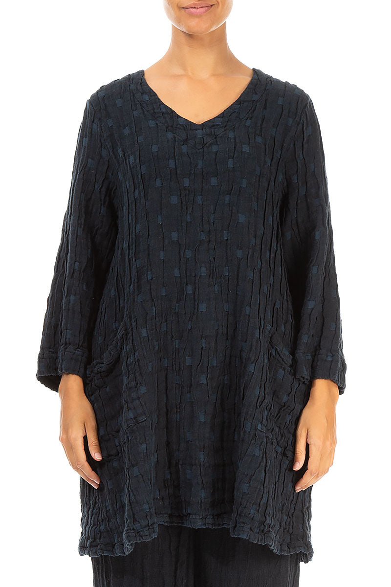 Twin Pockets Midnight Blue Textured Linen Tunic