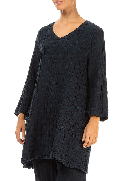 Twin Pockets Midnight Blue Textured Linen Tunic