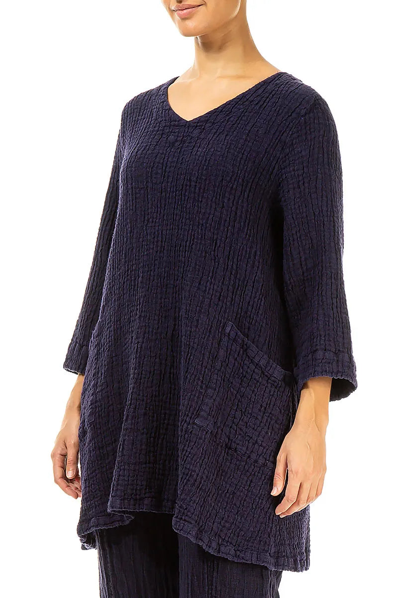Twin Pockets Royal Purple Textured Linen Tunic 3
