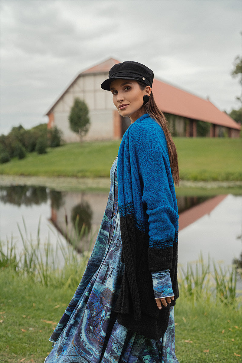 Two-Tone Azure Wool Cardigan
