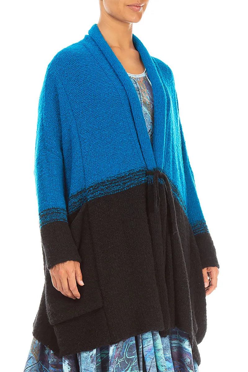 Two-Tone Azure Wool Cardigan