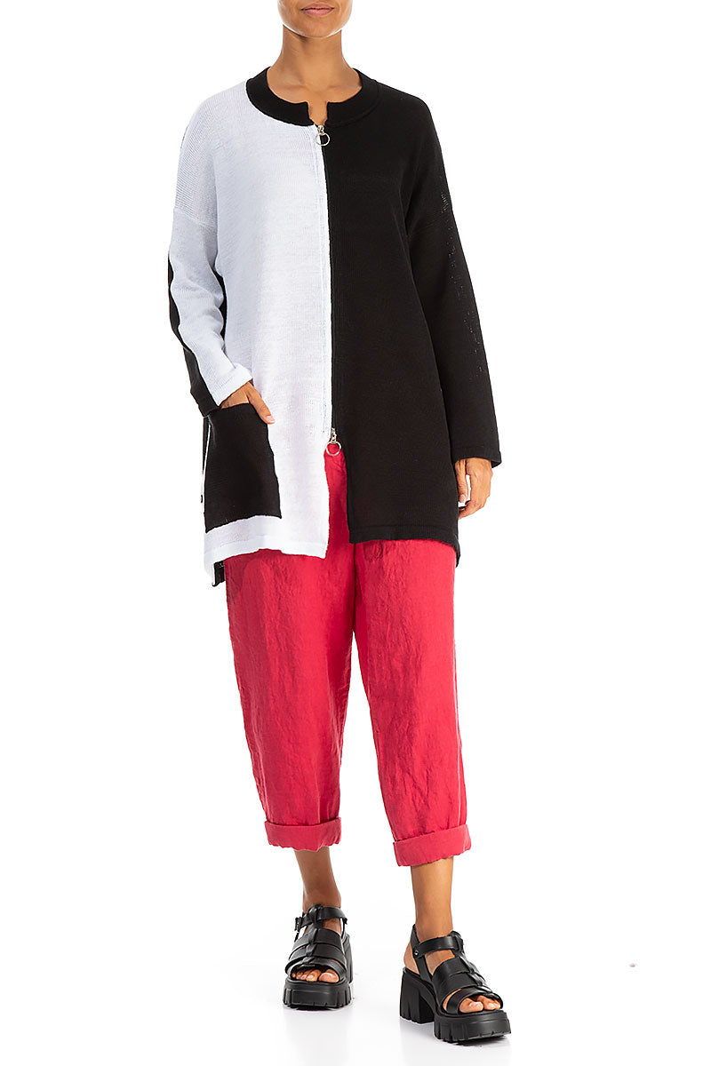 Two-Tone Black &amp; White Linen Cardigan 4