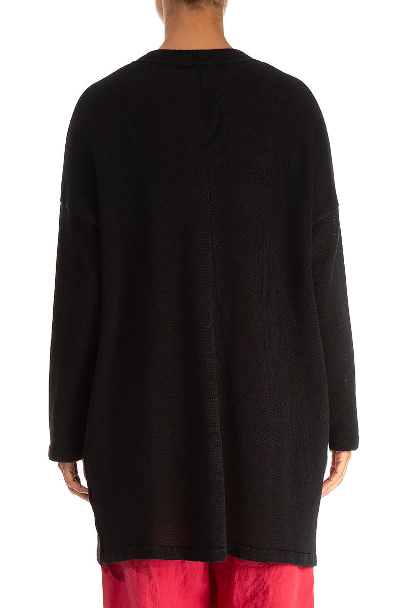 Two-Tone Black &amp; White Linen Cardigan 2