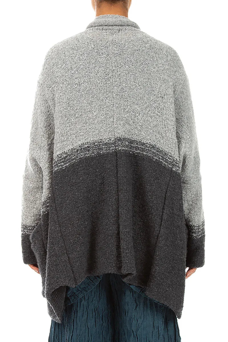 Two-Tone Light Grey Wool Cardigan