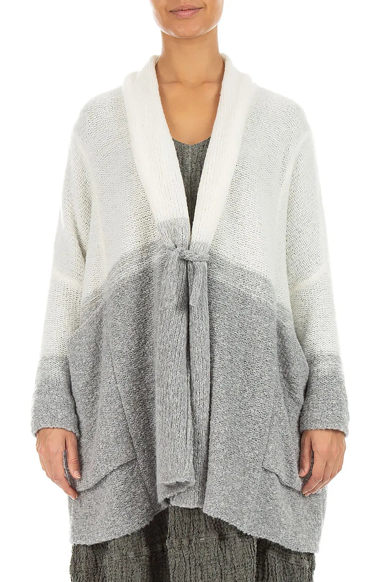 Two-Tone Light Grey Wool Cardigan