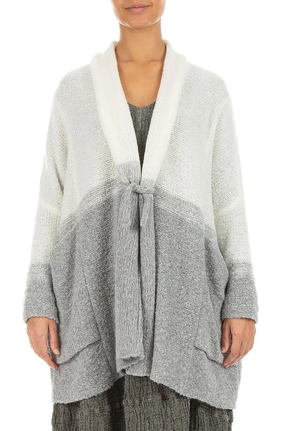Two-Tone Light Grey Wool Cardigan