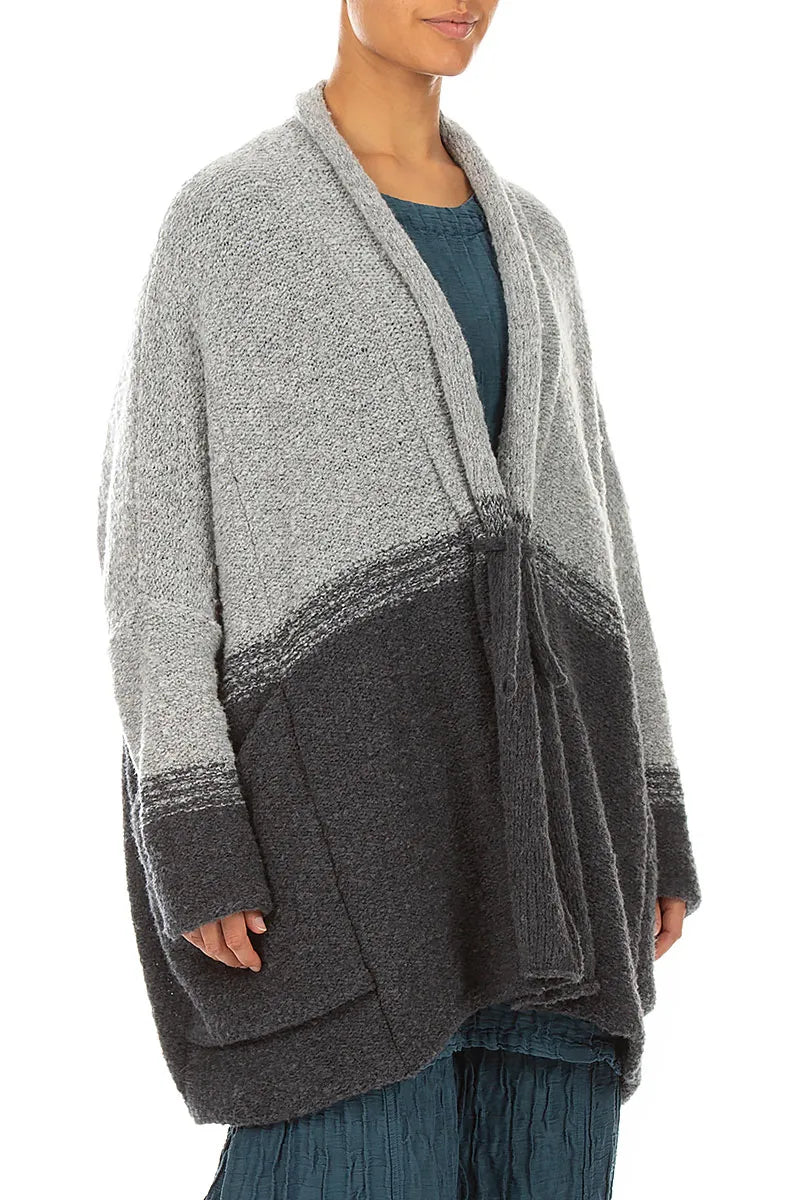 Two-Tone Light Grey Wool Cardigan