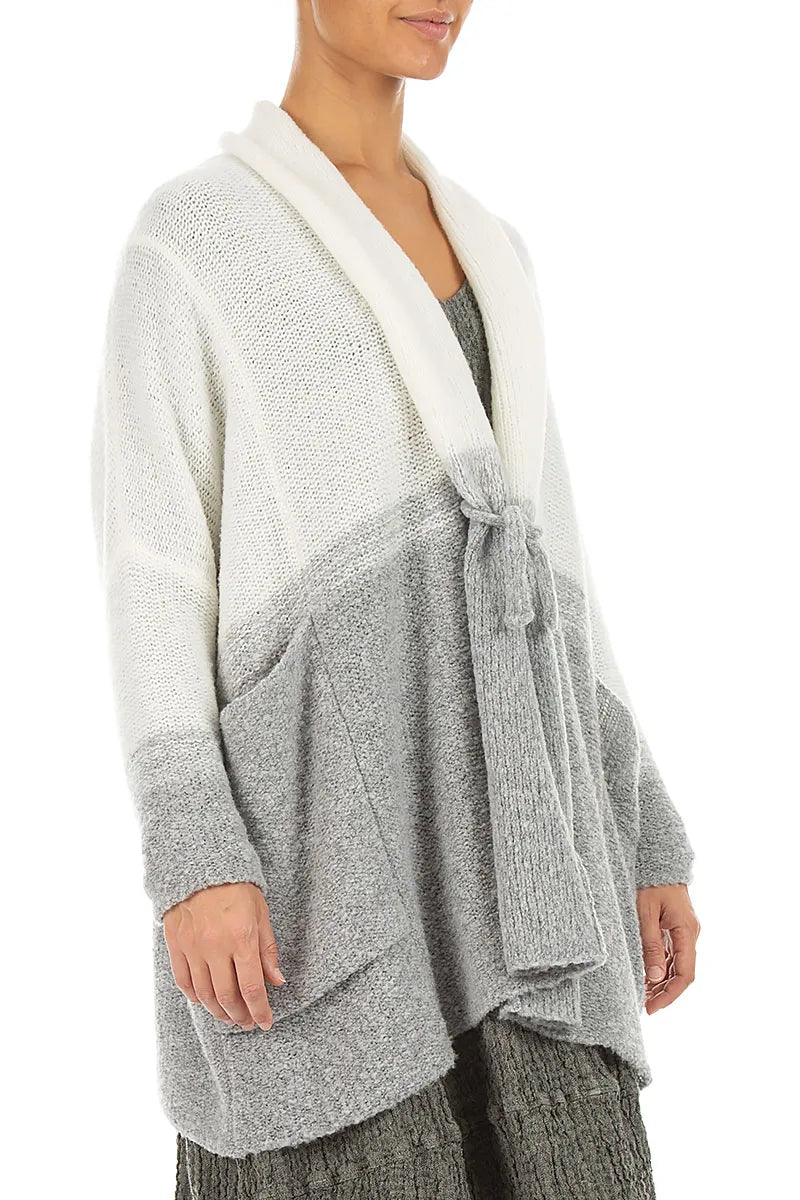 Two-Tone Light Grey Wool Cardigan