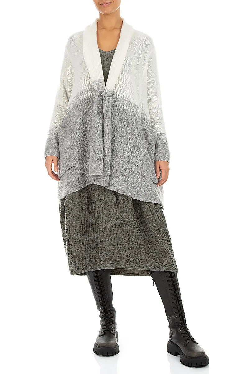 Two-Tone Light Grey Wool Cardigan