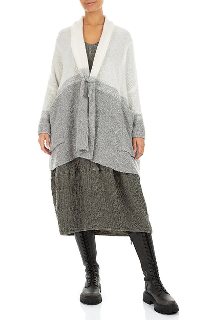 Two-Tone Light Grey Wool Cardigan