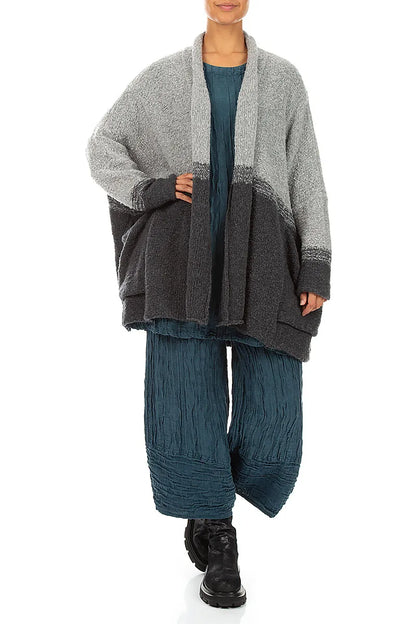 Two-Tone Light Grey Wool Cardigan