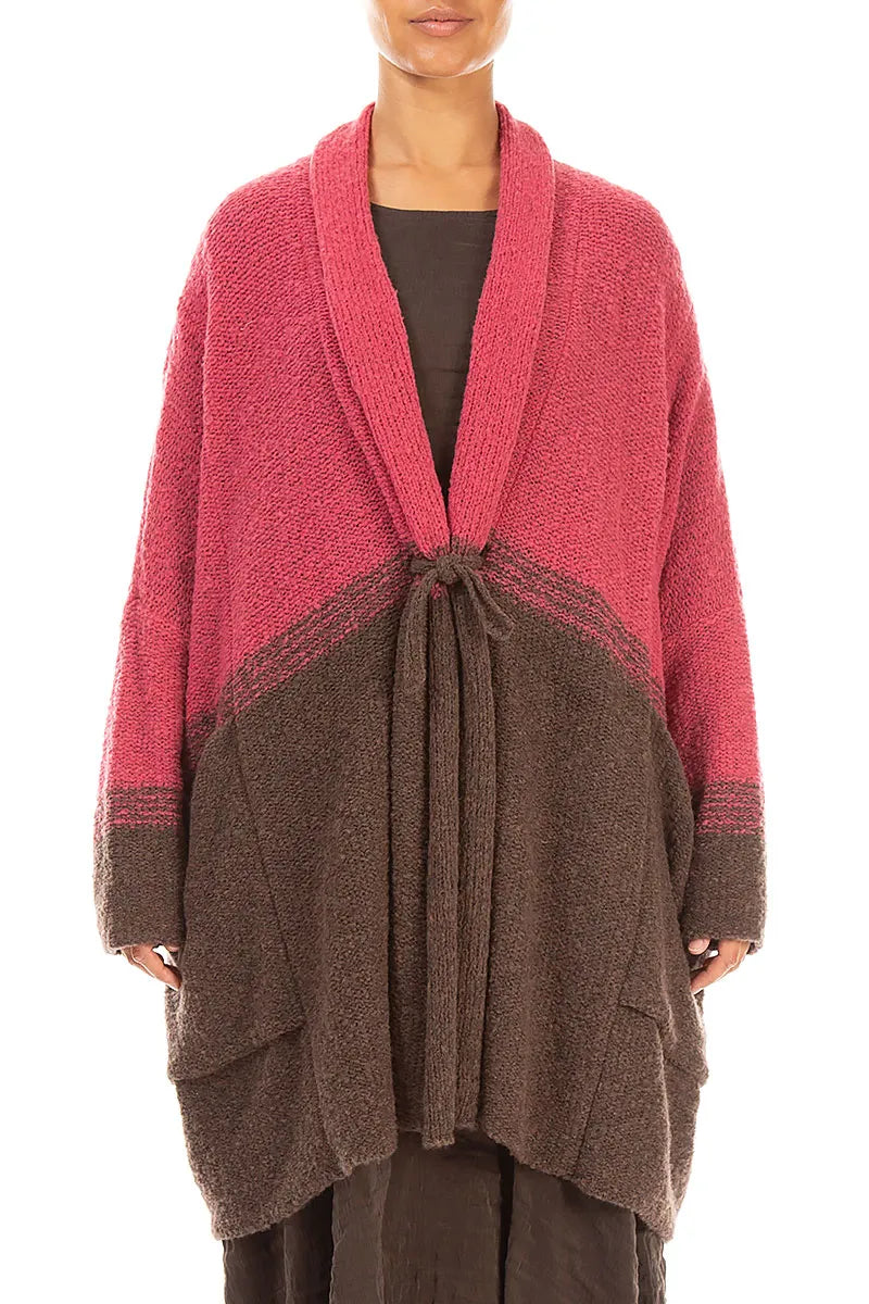 Two-Tone Pink Punch Wool Cardigan
