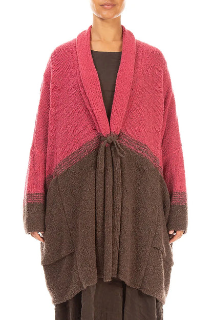 Two-Tone Pink Punch Wool Cardigan