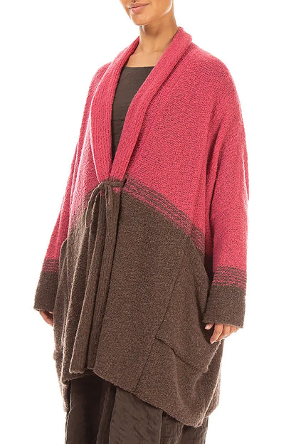Two-Tone Pink Punch Wool Cardigan