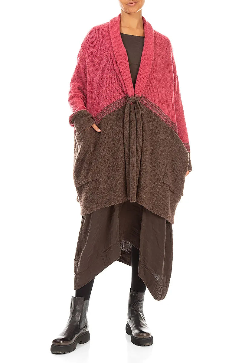 Two-Tone Pink Punch Wool Cardigan