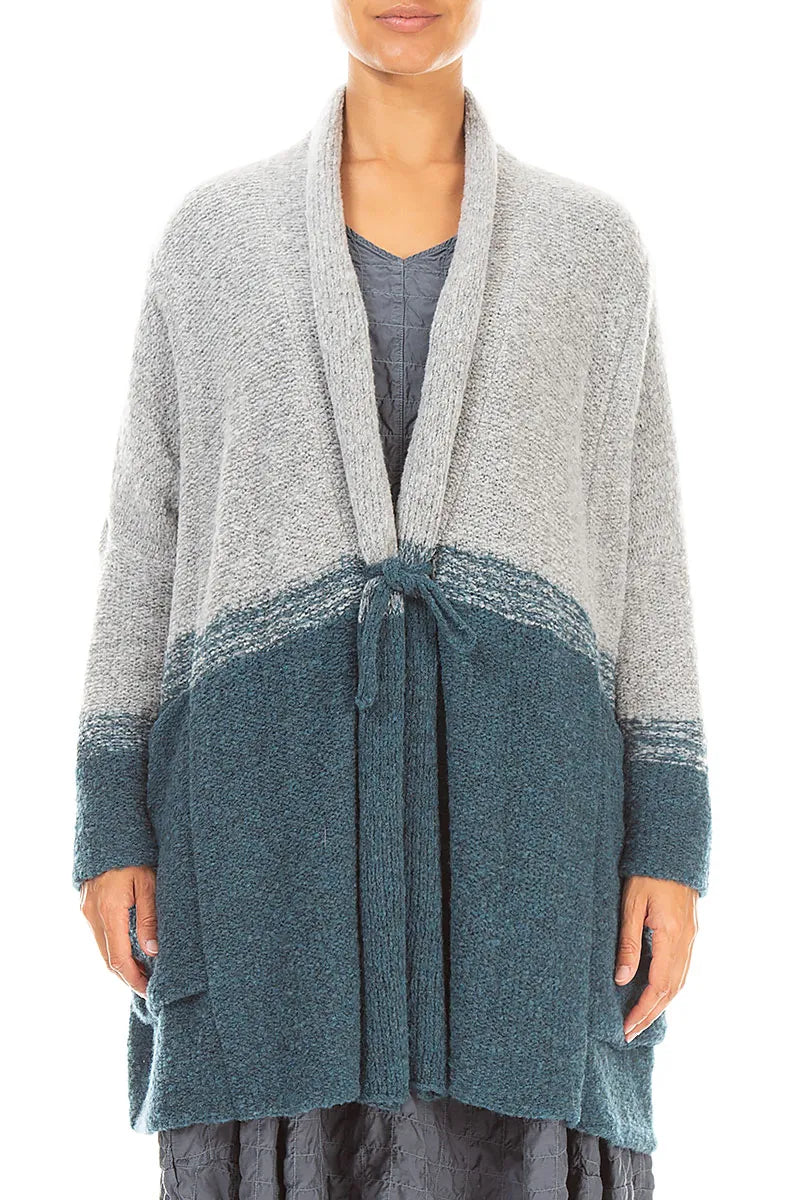 Two-Tone Teal Wool Cardigan