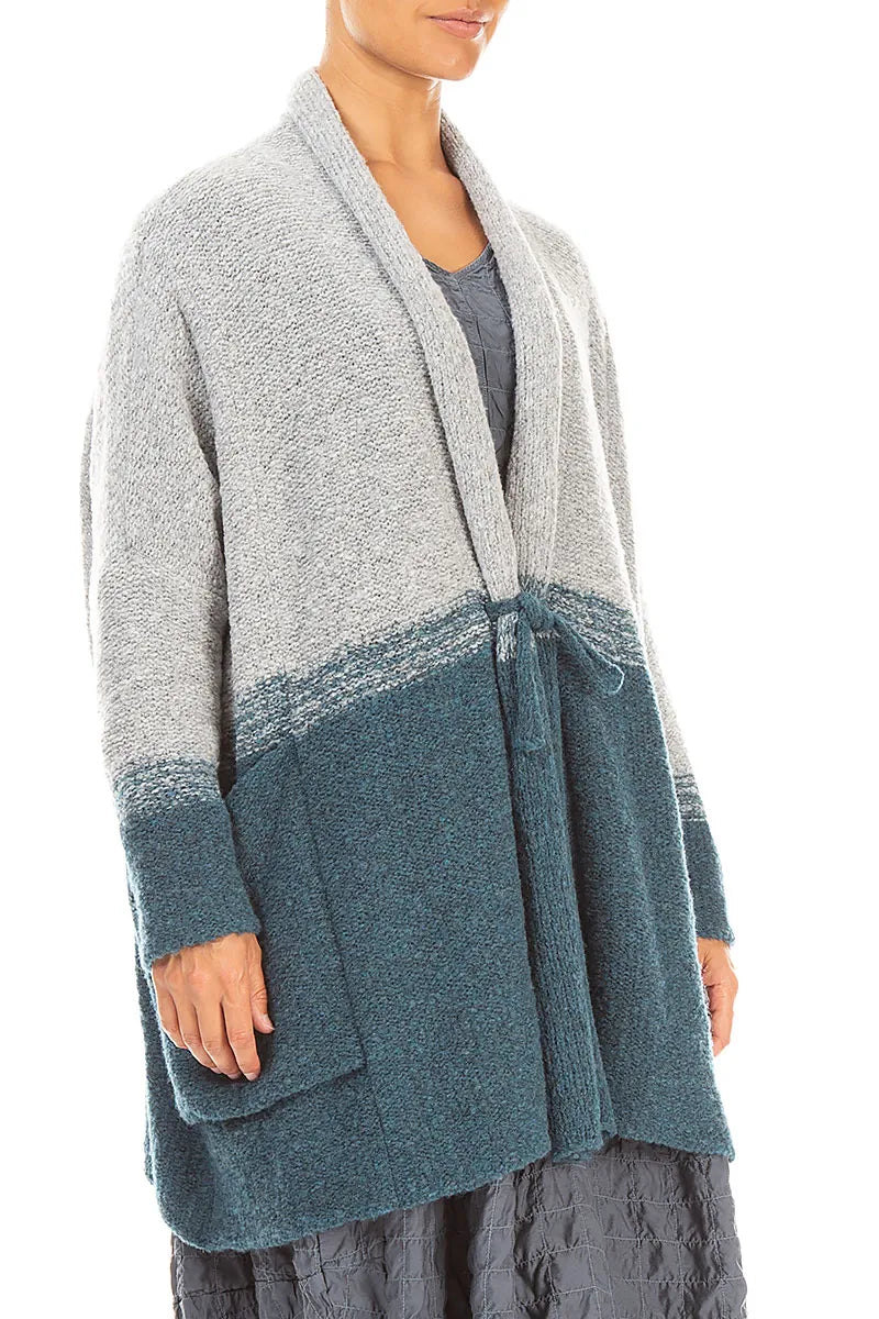 Two-Tone Teal Wool Cardigan