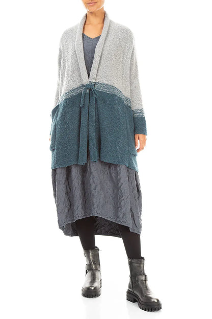 Two-Tone Teal Wool Cardigan