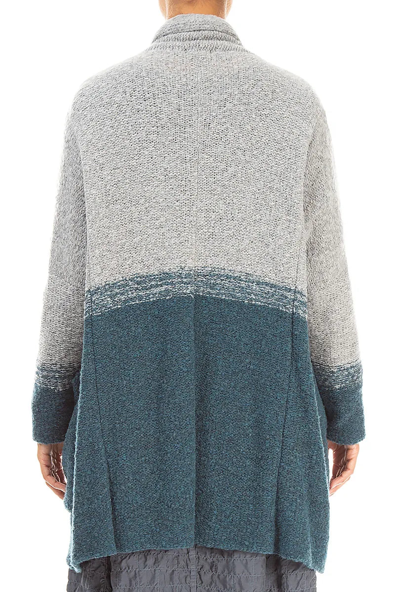 Two-Tone Teal Wool Cardigan