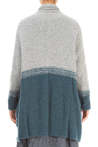 Two-Tone Teal Wool Cardigan
