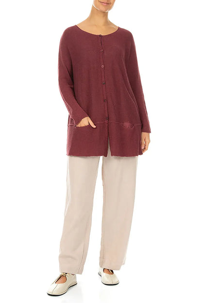 Two Pockets Antique Ruby Linen Cardigan 4
