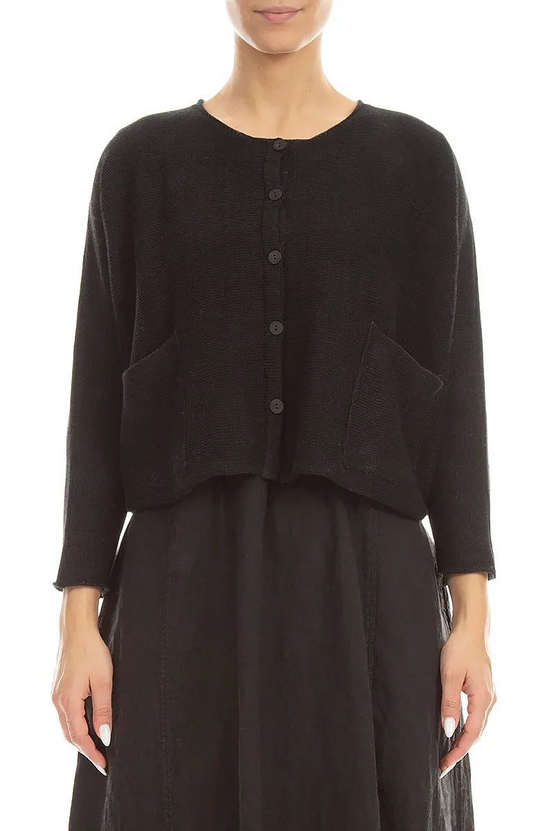 Gilet en lin noir à deux poches