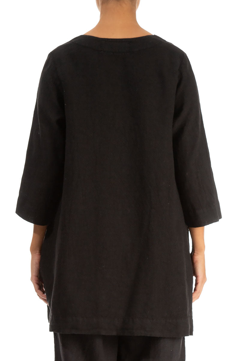 Two Pockets Black Linen Tunic