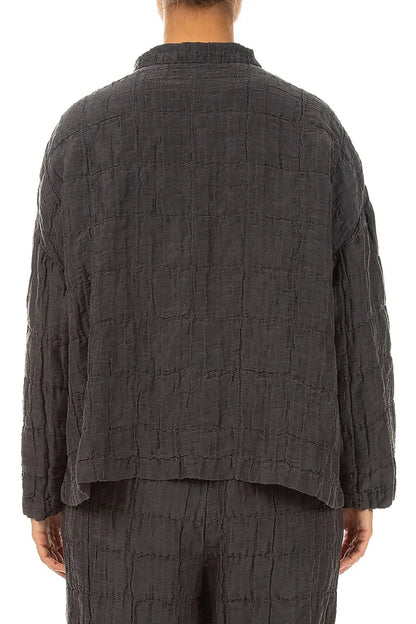 Two Pockets Charcoal Pleated Silk Linen Jacket 2