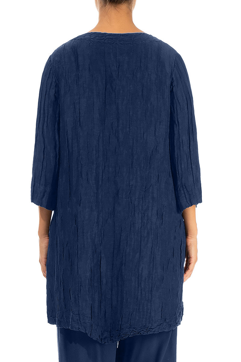 Two Pockets Cobalt Blue Crinkled Silk Tunic