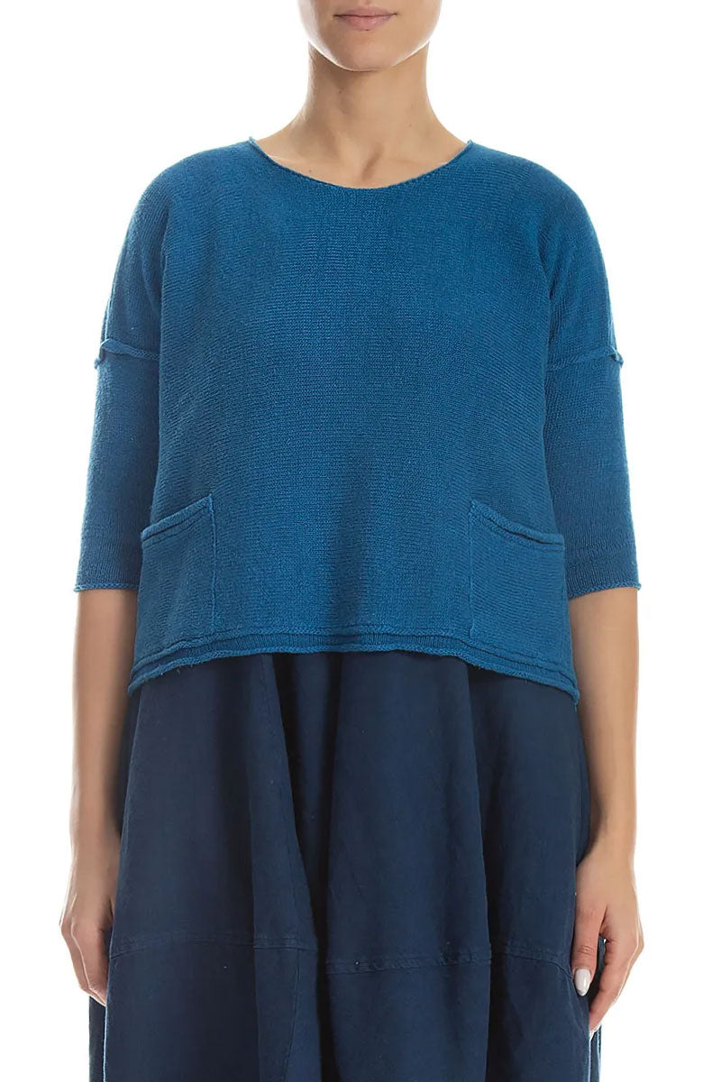 Two Pockets Cobalt Blue Linen Jumper 1