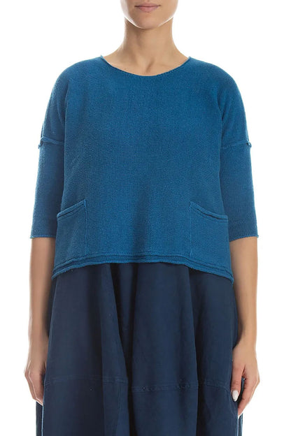 Two Pockets Cobalt Blue Linen Jumper 1