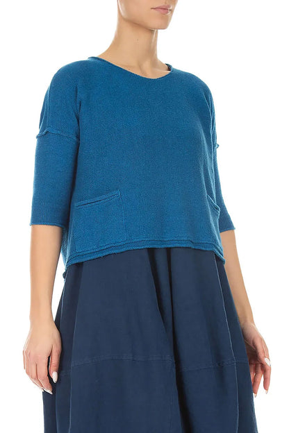 Two Pockets Cobalt Blue Linen Jumper 3