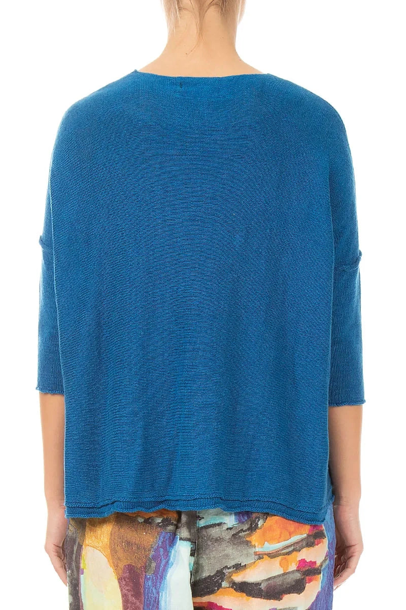 Two Pockets Cobalt Blue Linen Jumper 2