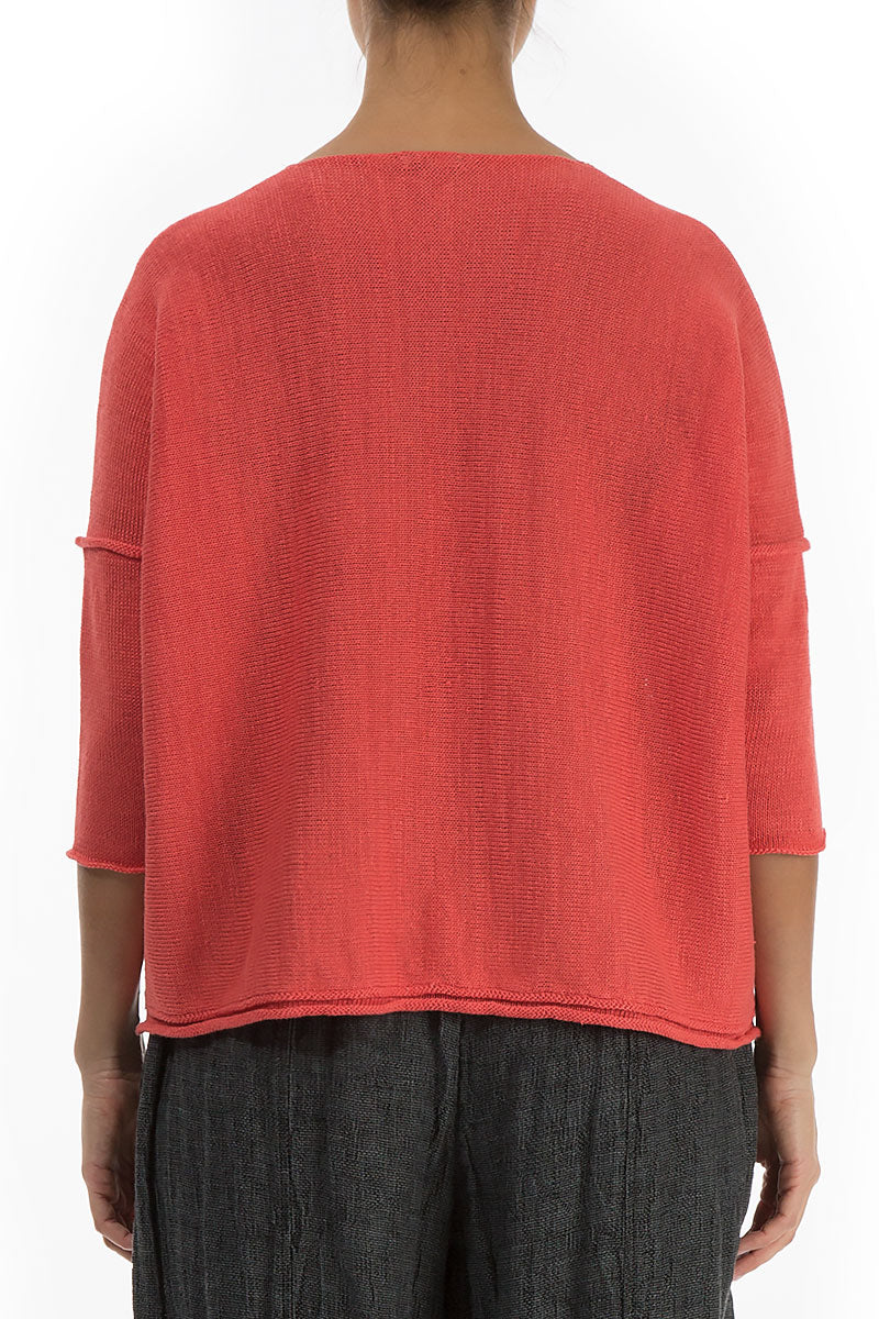 Two Pockets Coral Linen Jumper
