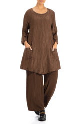 Two Pockets Crinkled Aged Copper Silk Linen Tunic 4